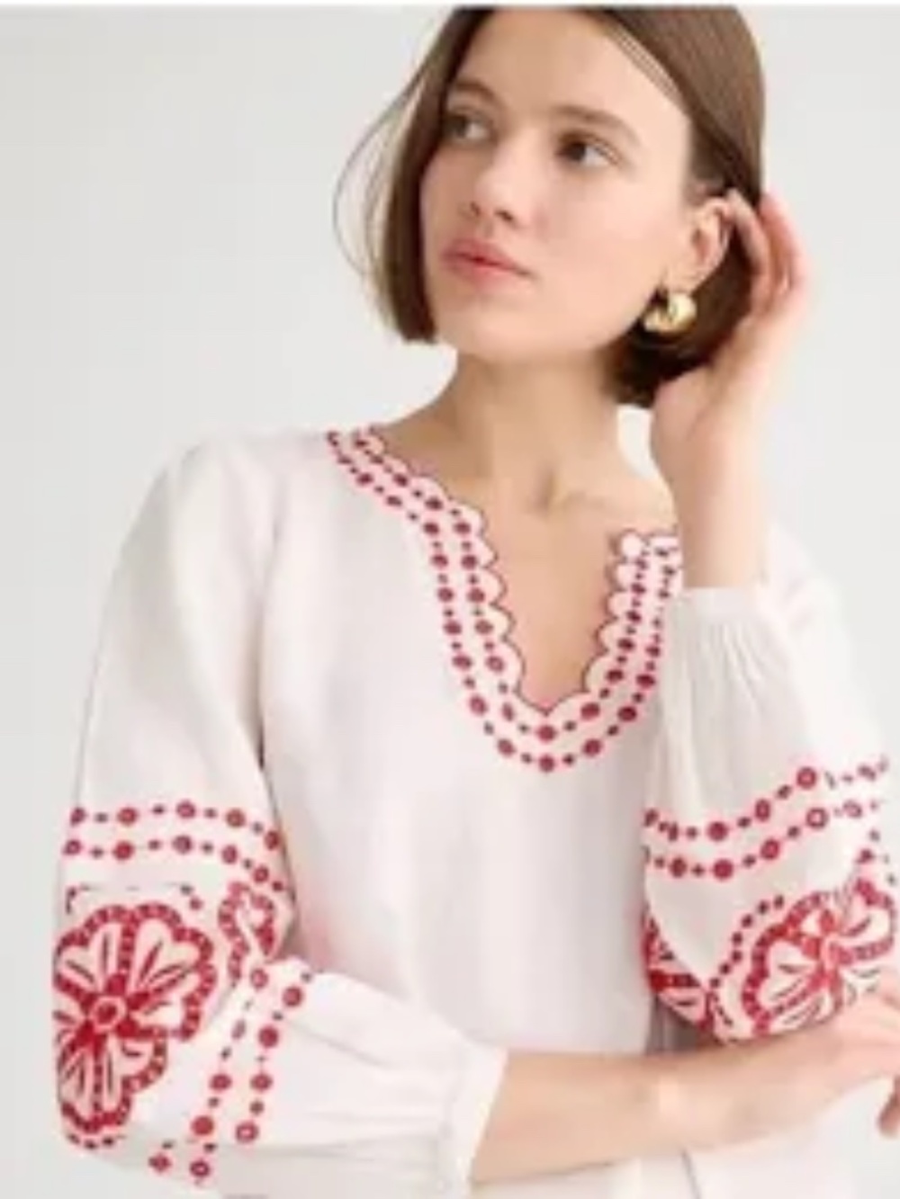J. Crew Bungalow Red Embroidered White Linen Tunic. Women's Size Large - Picture 3 of 16
